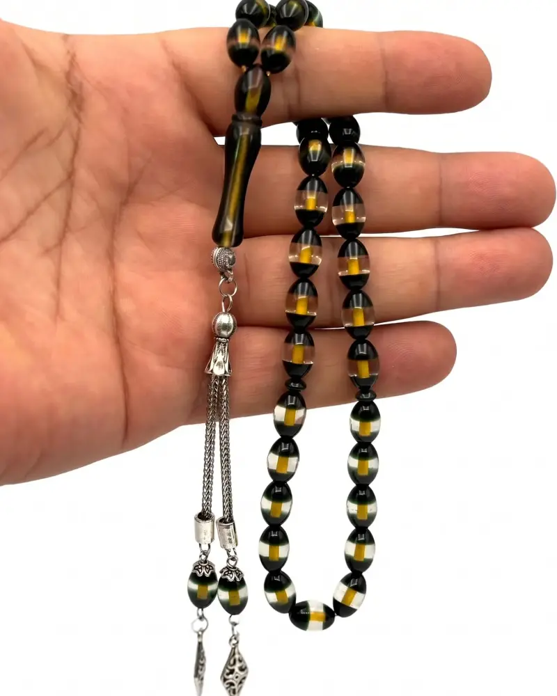 Kehribar Arpa Kesim Sıkma  8x12mm 33 lü Tesbih